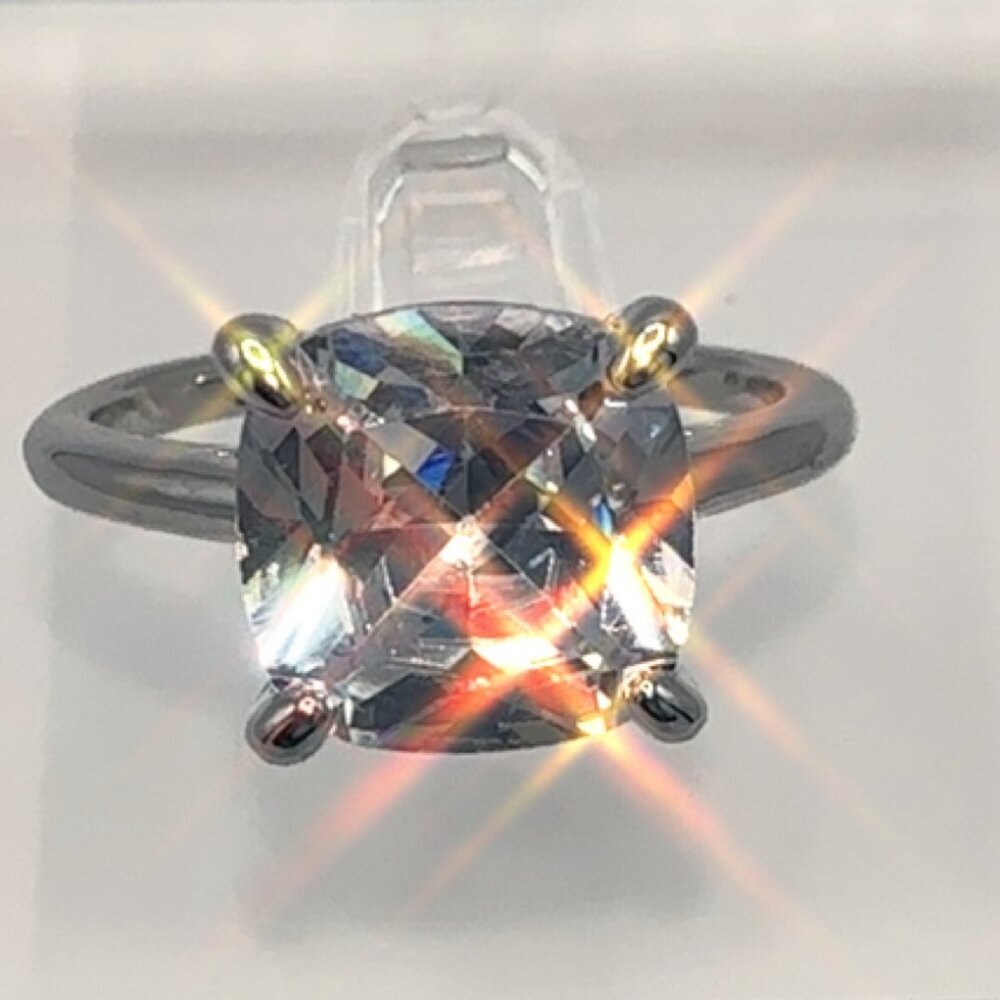 Cubic Zirconia Solitaire Ring Silver Tone